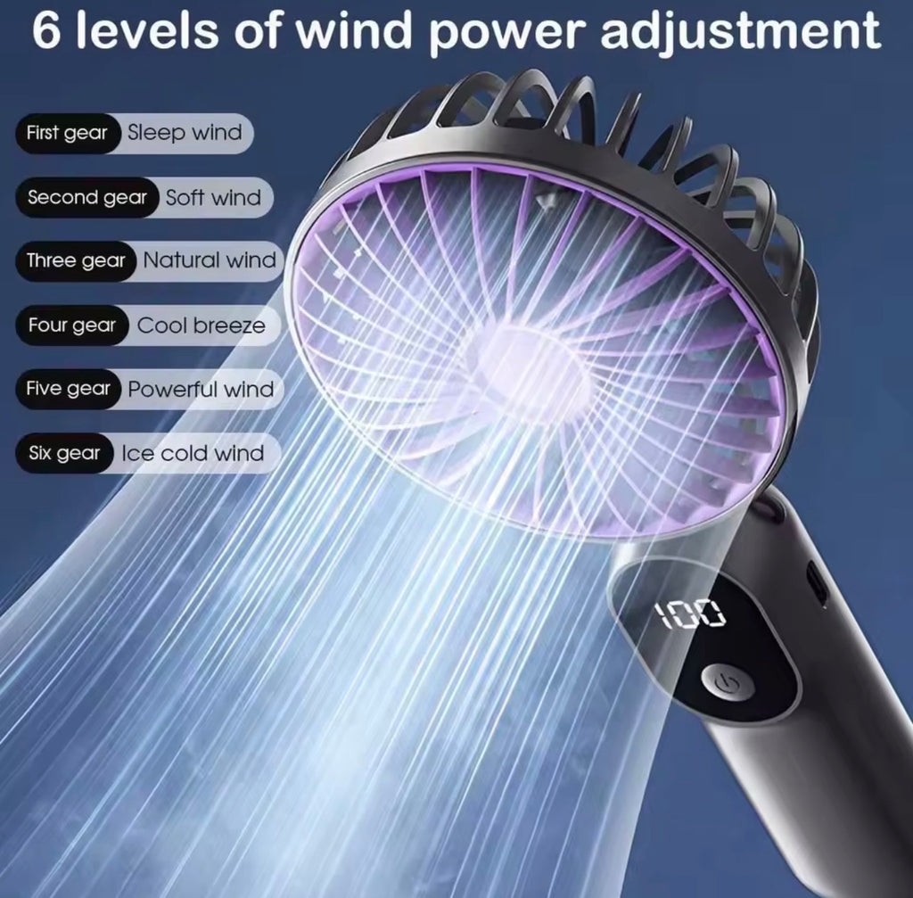 Ventilateur portable Mini ventilateur personnel portable Écran d'affichage LED rechargeable adapté aux voyages, au camping et aux activités de plein air