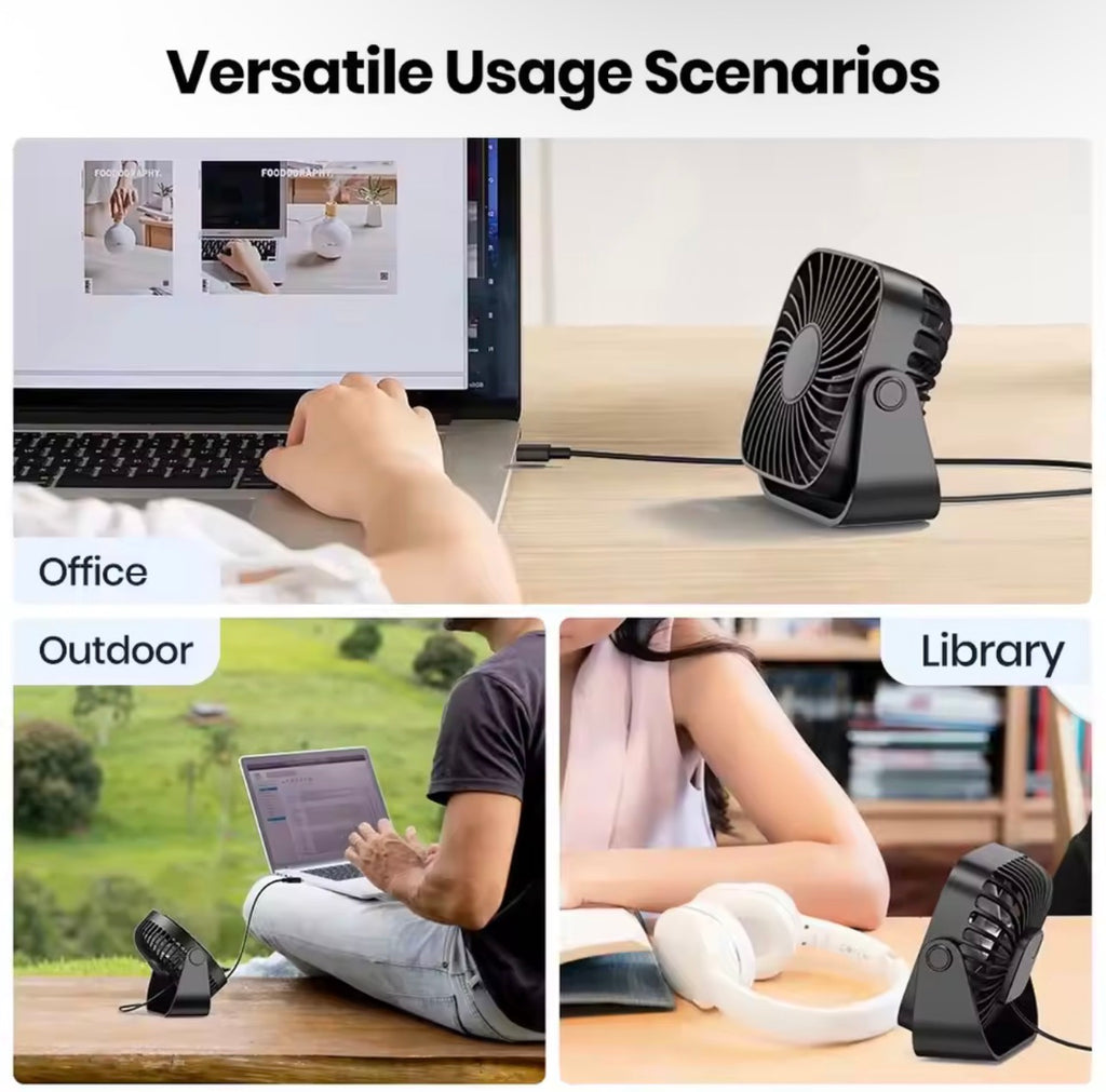 Mini ventilateur portable USB de 4 pouces pour le camping, ventilateur personnel de table de bureau silencieux à 3 vitesses, 360 ° Réglage des ventilateurs sur pied pour la maison de la pièce