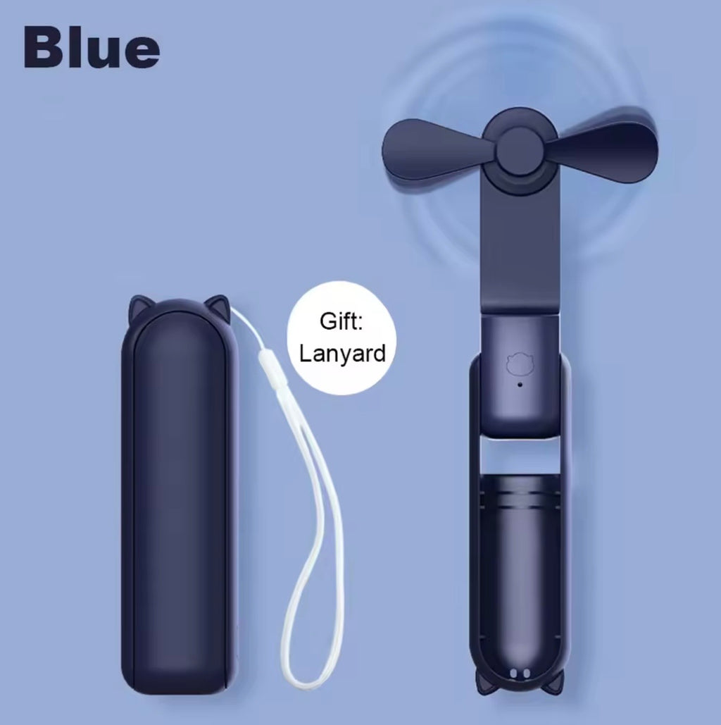Ventilateur portable 2000 mAh USB rechargeable 3 vitesses mini ventilateur pliable tenu dans la main petit ventilateur de voyage de poche avec batterie externe pratique